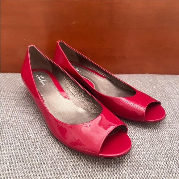 Cole Haan Shoes - COLE HANN Nike Air Elly Ot Ballet Red Patent Leather Peep Toe Wedge Heels Sz 10